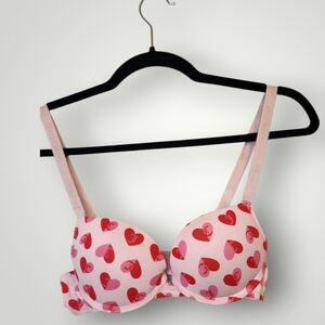 Juicy 34B Heart Print Bra padded underwire Pink and Red